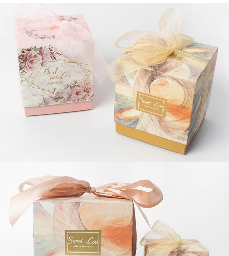 Handmade Small Wedding Jewelry Packaging Box With Pink Ribbon