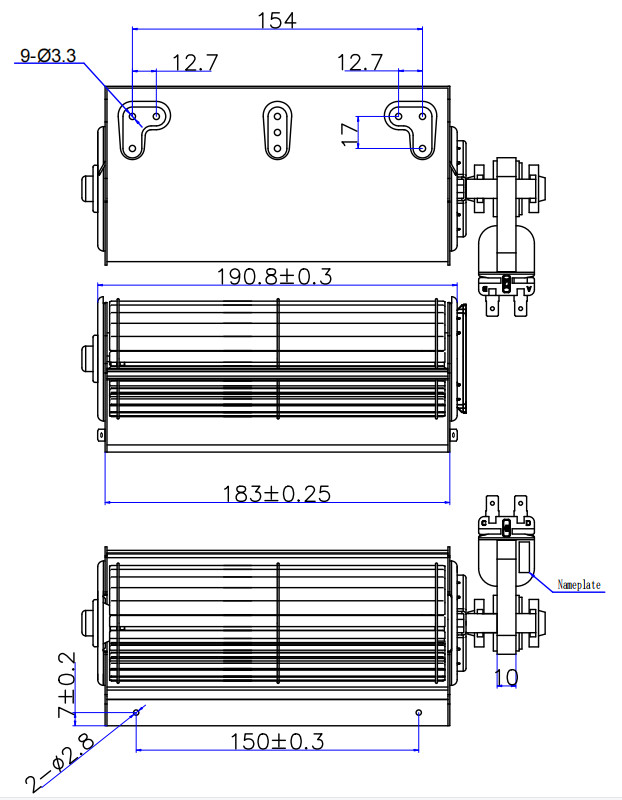 Tangential 60x180mm Cross Flow Fans For Oven Air Curtain Heater
