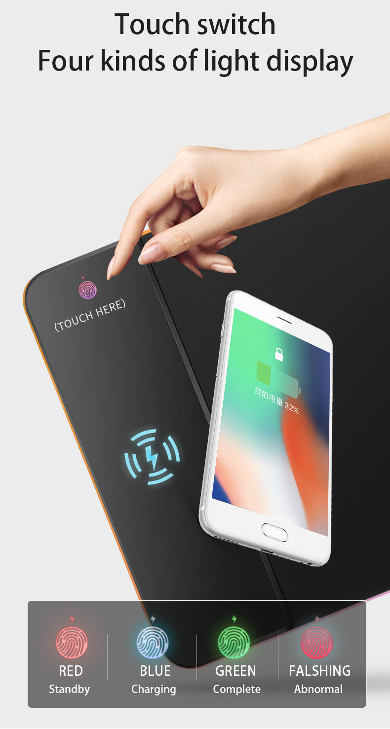 800x300 Rgb Wireless Charging Mouse Pad Mat , Gaming Mouse Pad With Wireless Charger