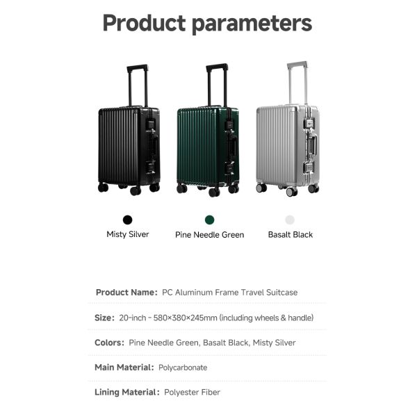 PC Aluminum Frame Travel Suitcase (20-inch) - German Covestro Material, Dual TSA Lock, Professional Luggage Manufacturer for Bulk Orders and Custom