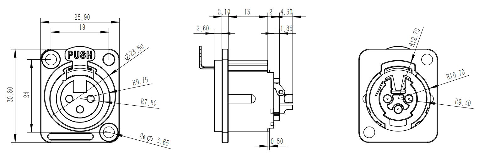 Outdoor XLR 3 Pin Connector D Mounting Female Connector Socket IP40
