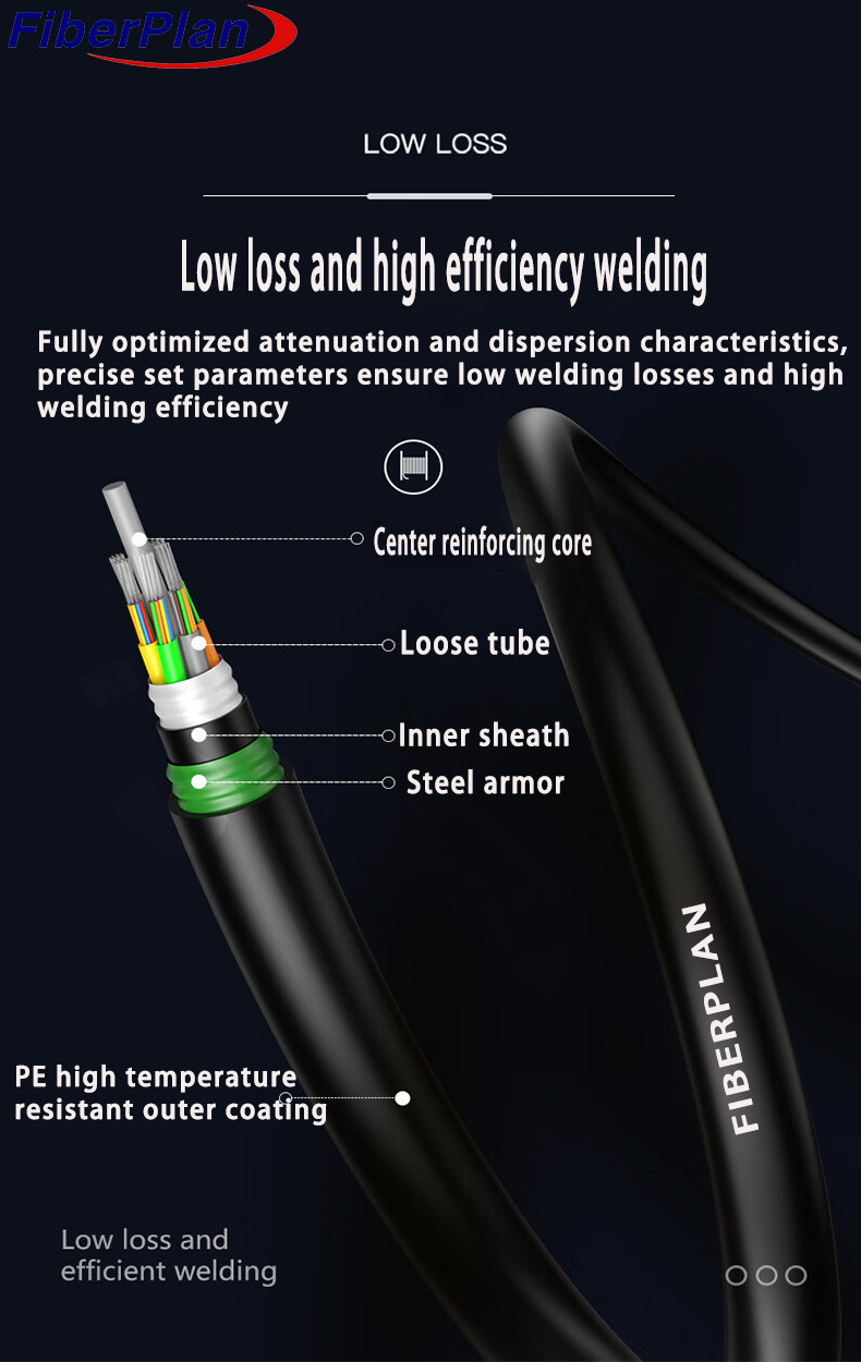 6/12/24/48/72/96/144 Fibers Outdoor Armored Fiber Optic Cable GYFTA53