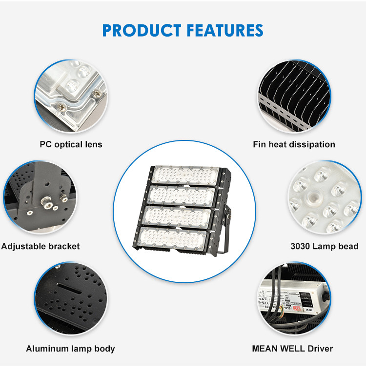 IP66 High Powered LED Flood Security Lights 200w 250w 300w 400w 500w 600w Led High Mast Flood Light With SKD Housing