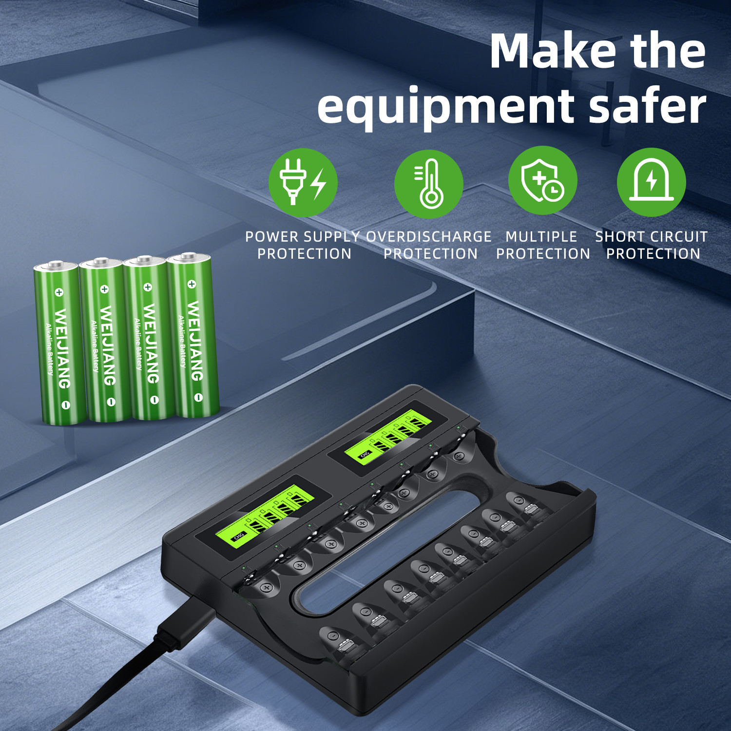 LCD Display Smart Rechargeable Battery Charger With 8 Slots For AA / AAA NiMh NiCd