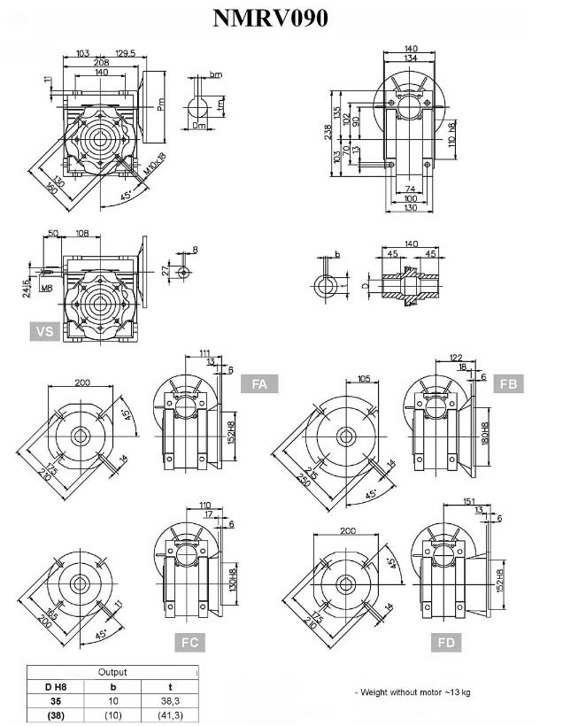 Compact Aluminium Body Worm Gearbox Rv90 High Output Torque stably running