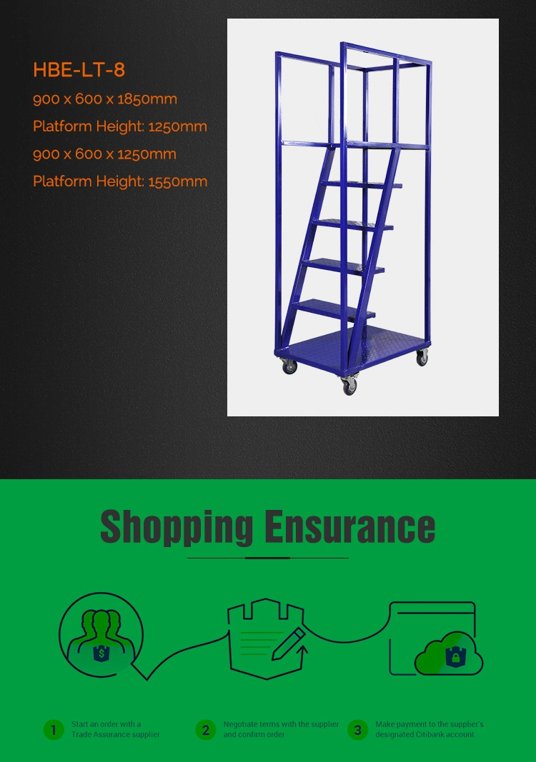 Warehouse Moveable Multi Tiers American Style Step Ladder Trolley