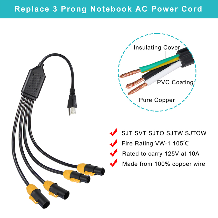 Standard 515P Sjow 16Awg True1 Connector 4 X Nac3fca Powercon Ac Nema Power Cord