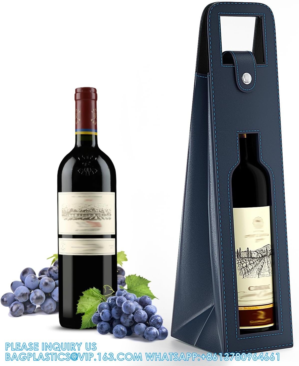 Leather Wine Gift Bag 16.1x3.5x3.5 In, Wine Gift Tote Bag, Reusable Clasp Gift Wine Bag, Portable Wine Protector