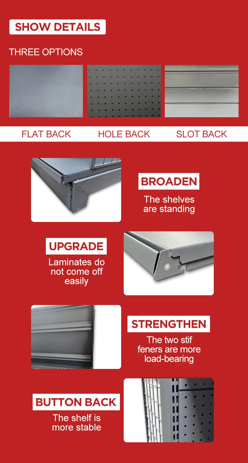 Factory Customized Color Size gondola supermarket shelf rak display rak gondola supermarket wall shelves
