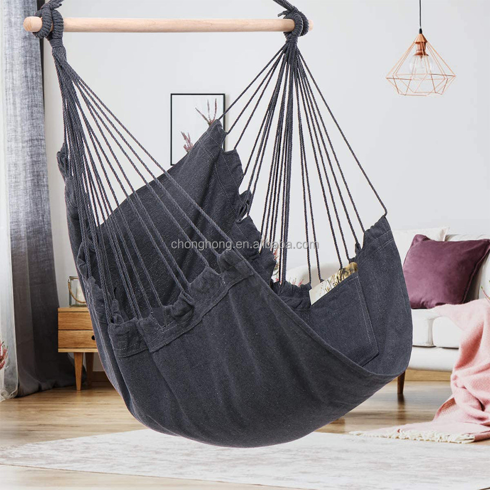 100*130cm 320g Polyester-cotton Hanging Rope Swing Hammock With Two Pillows