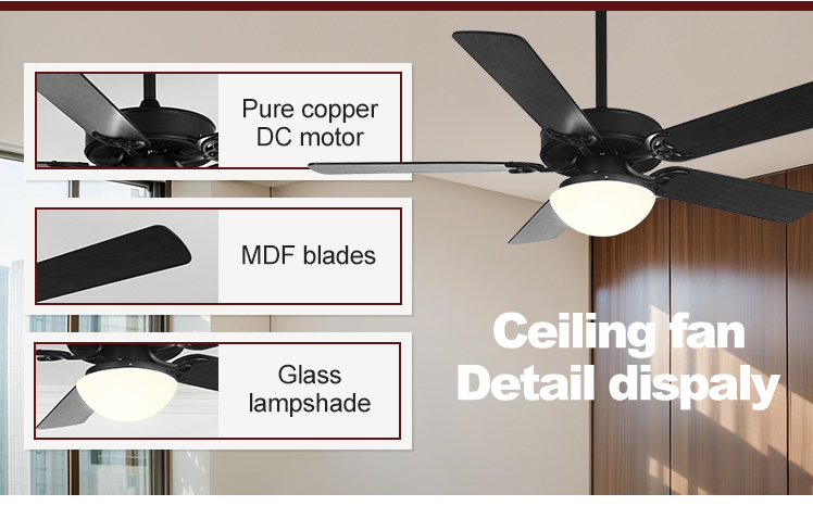Remote Control LED Ceiling Fan with Black MDF Blades and Energy-Saving LED Lighting