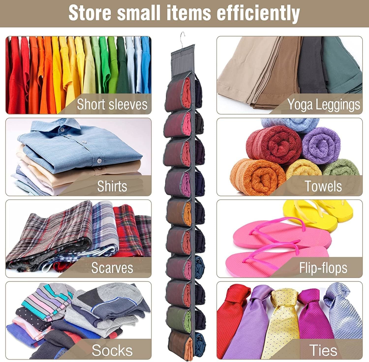 Legging Storage Organizer For Closet, Hanging Closet Organizer System, Grey Clothes Closets Holder With 20 Roll