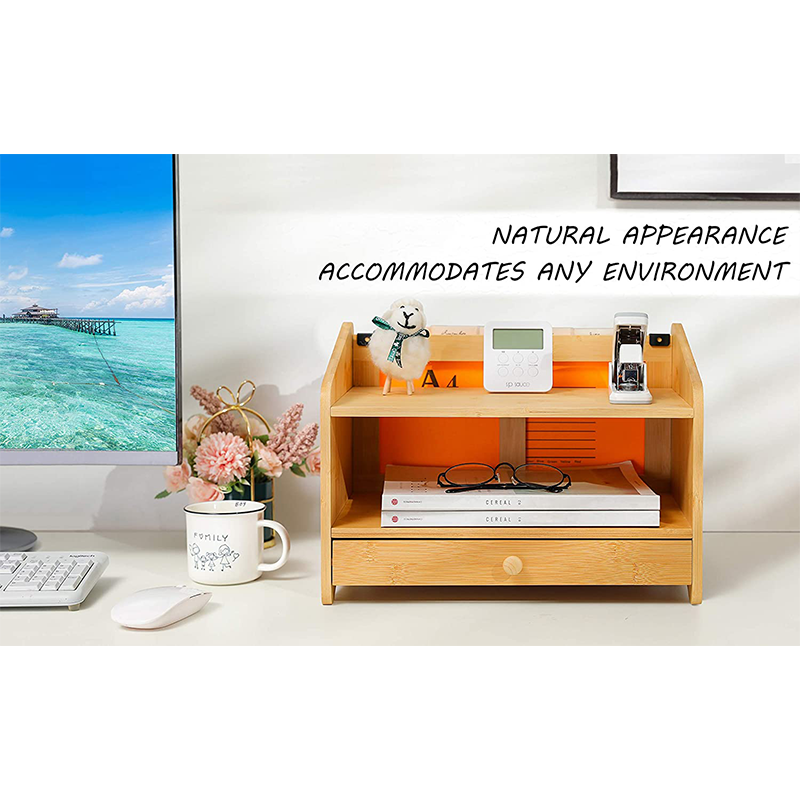 Standing Type Non-folding Rack Bamboo Desk Organizer with Drawer and Storage Cabinet Box