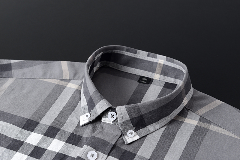Button Down Collar Casual 100% Cotton Oxford Men's Long Sleeve Plaid Shirt for Autumn
