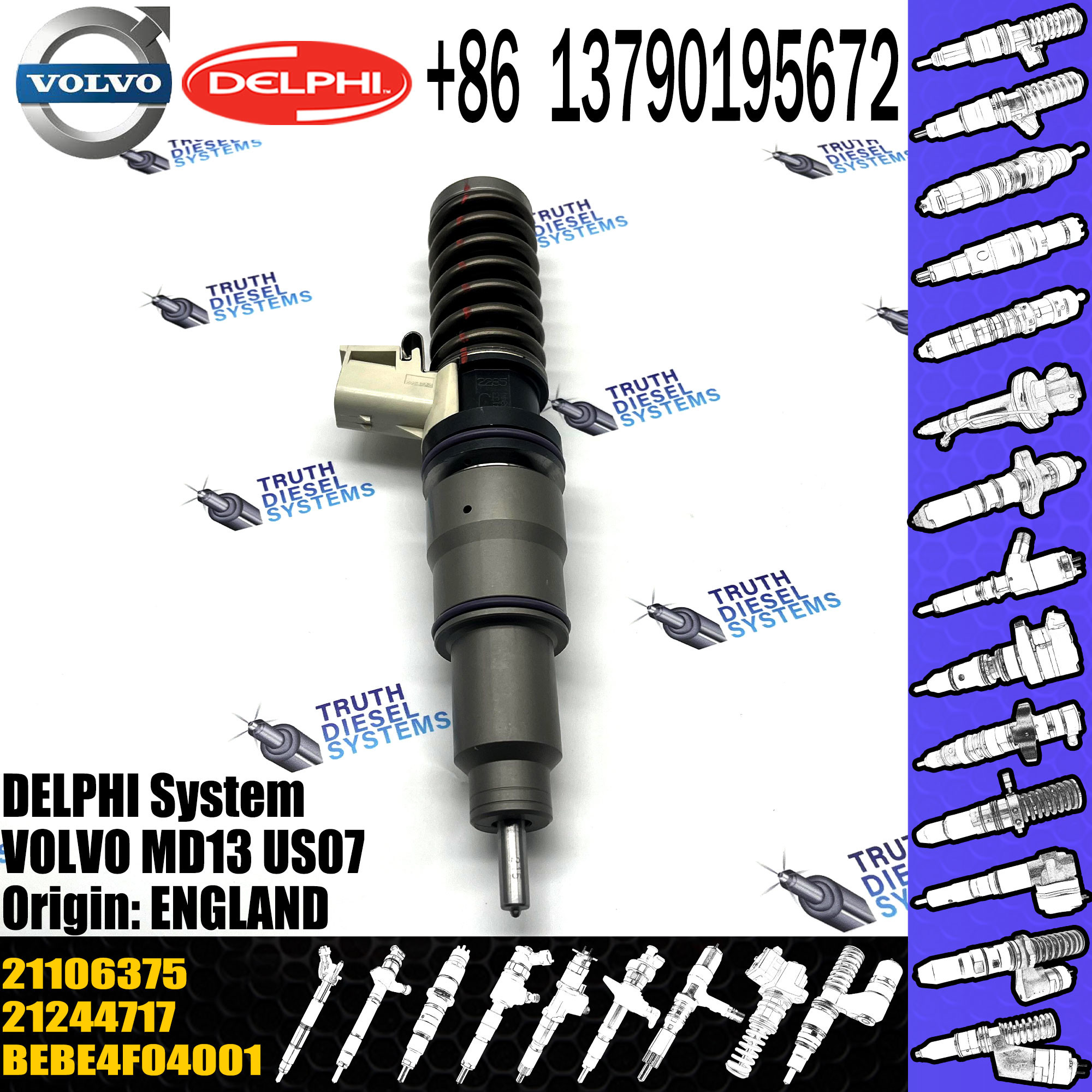 Diesel Fuel Injector 20977565 20582430 21106375 21244717 BEBE4F01101 BEBE4F01001 BEBE4F01102 E3.3 for VOL MD13 US07