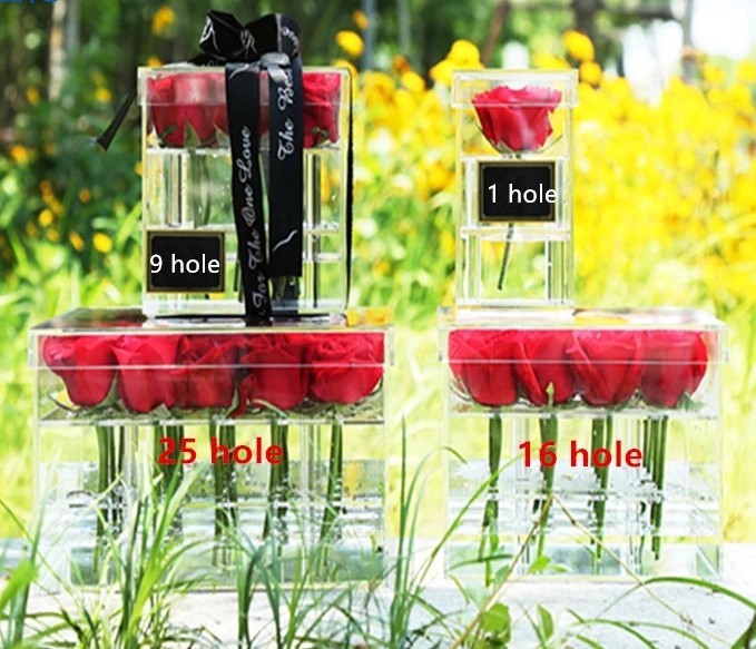 Acrylic flower box with lid customized transparent acrylic box print logo