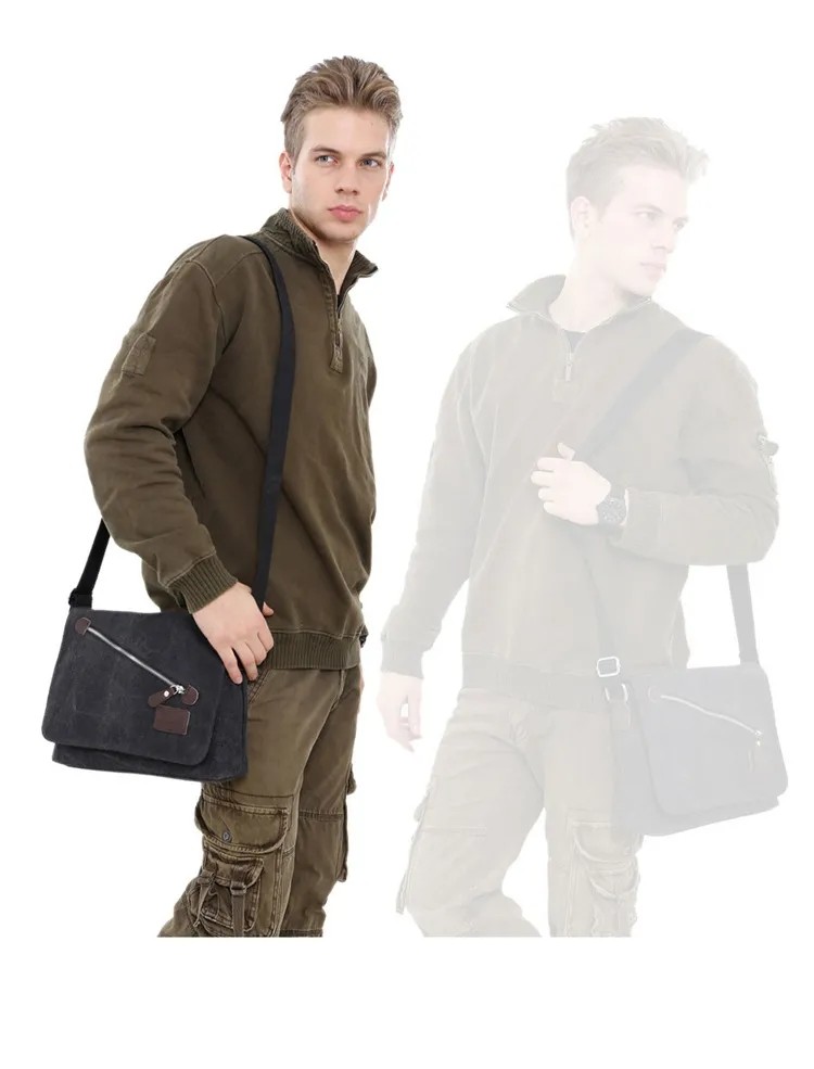 Custom Business Men's Crossbody Shoulder Washable Canvas Messenger Bag For Men