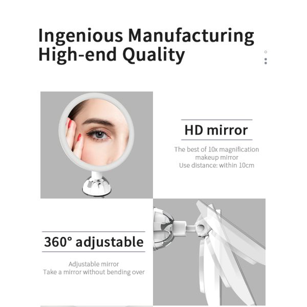 Wufan 10X Magnifying Bronze Desktop Makeup Mirror 360 Degree Locking Suction Cup Vanity Cosmetic Mirror Cosmetic Mirrors