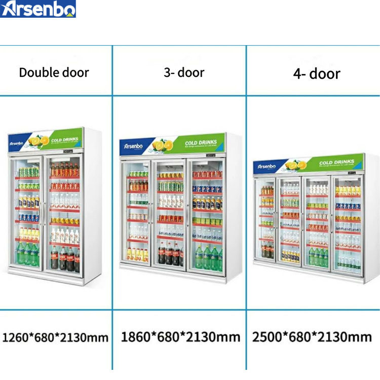 4 Door Upright Commercial Beverage Refrigerator 2000L For Drinks