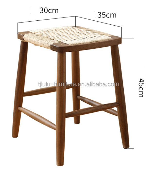 Modern Minimalist Nordic Bar High Stool Solid Wood Woven Rope Cafe Restaurant Stool For Events W30*D35*45/70CM