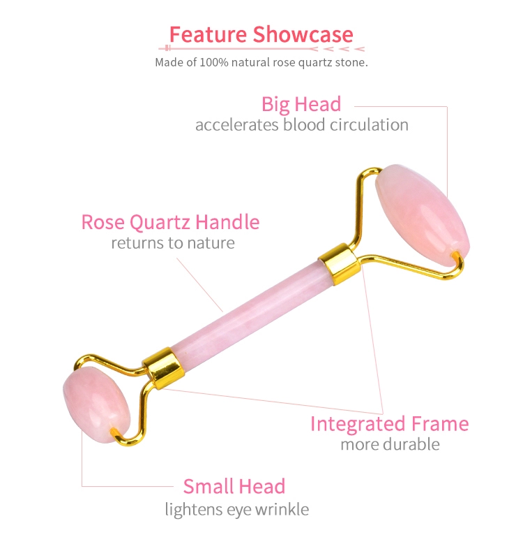 14.5cm Skin Revitalizer Rose Quartz Jade Massage Roller For Face Massage