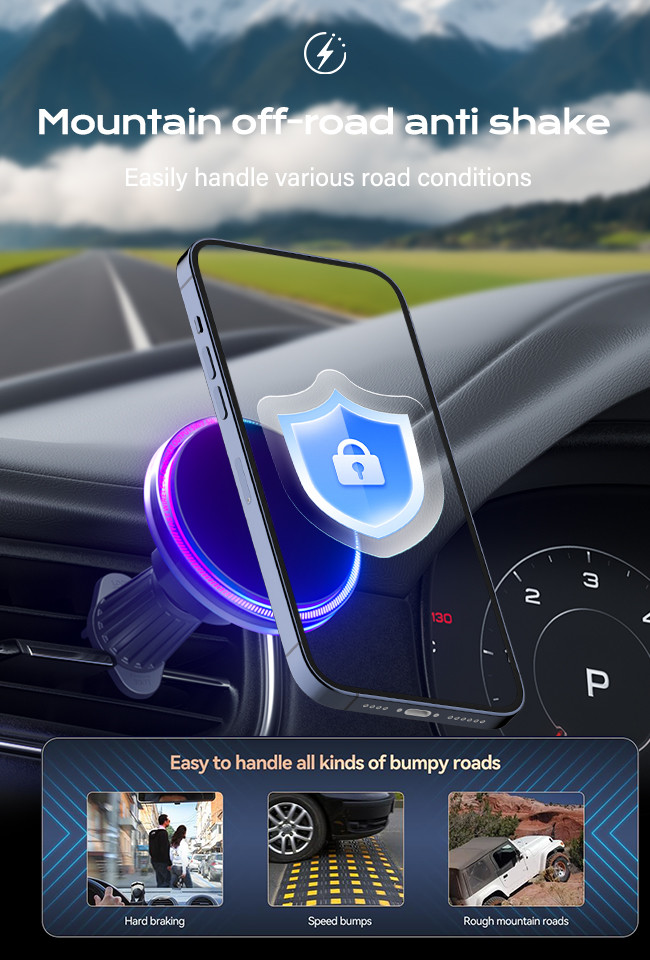 Crystal Ambient Light Magnetic Car Phone Holder With Strong Magnetic Attraction And One Hand Operation
