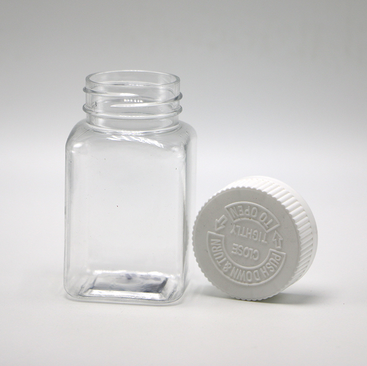 Custom Color 100ML PET Square Transparent Jar with Various Caps by Chinese Pharmaceutical Company