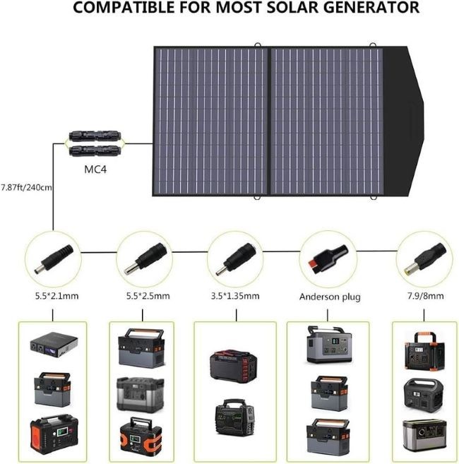 2 Folds Solar Panels Charger Foldable 60W Portable Solar Panel 166mmx166mm Cell