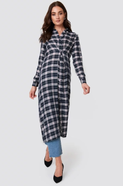 2019 New Arrivals Buttoned Asymmetric Shirt Dress Blue Dress Autumn Women