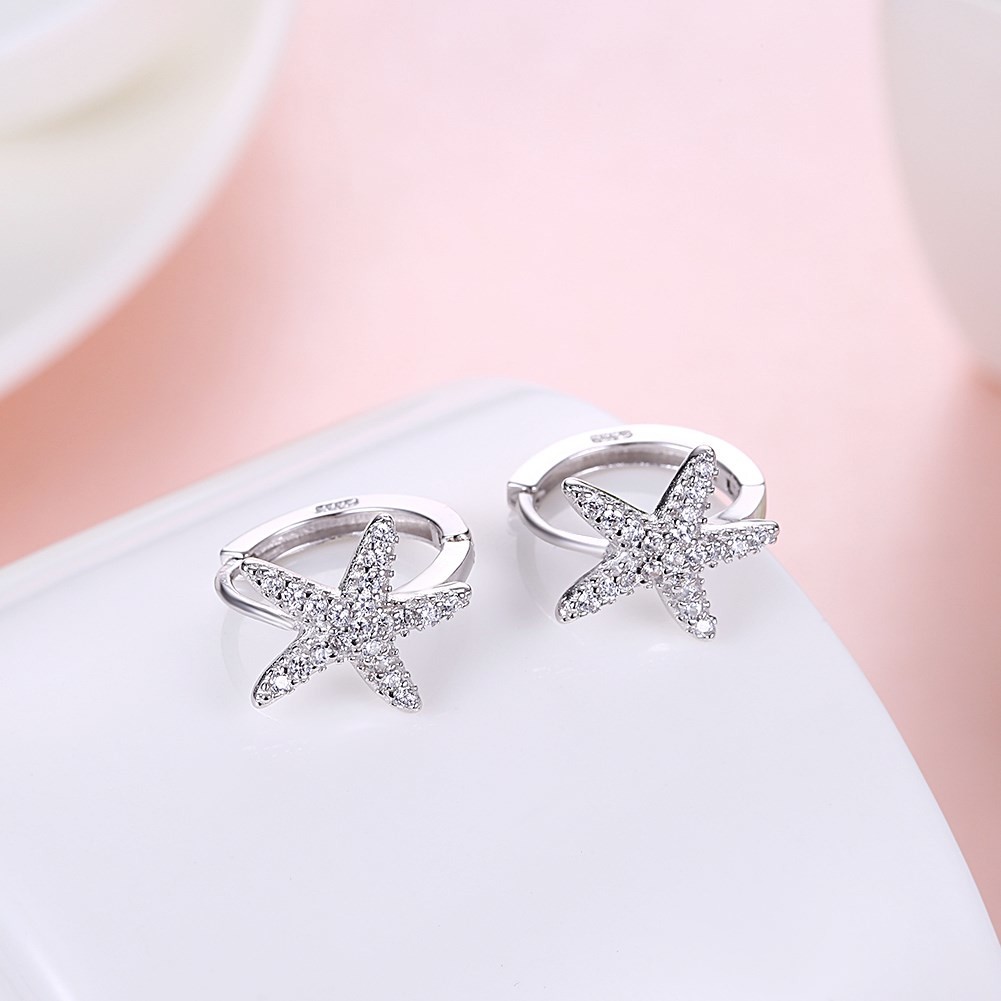 1x1cm 1.32g Sterling Silver Jewelry Earrings 5A Starfish Cubic Zirconia Earring