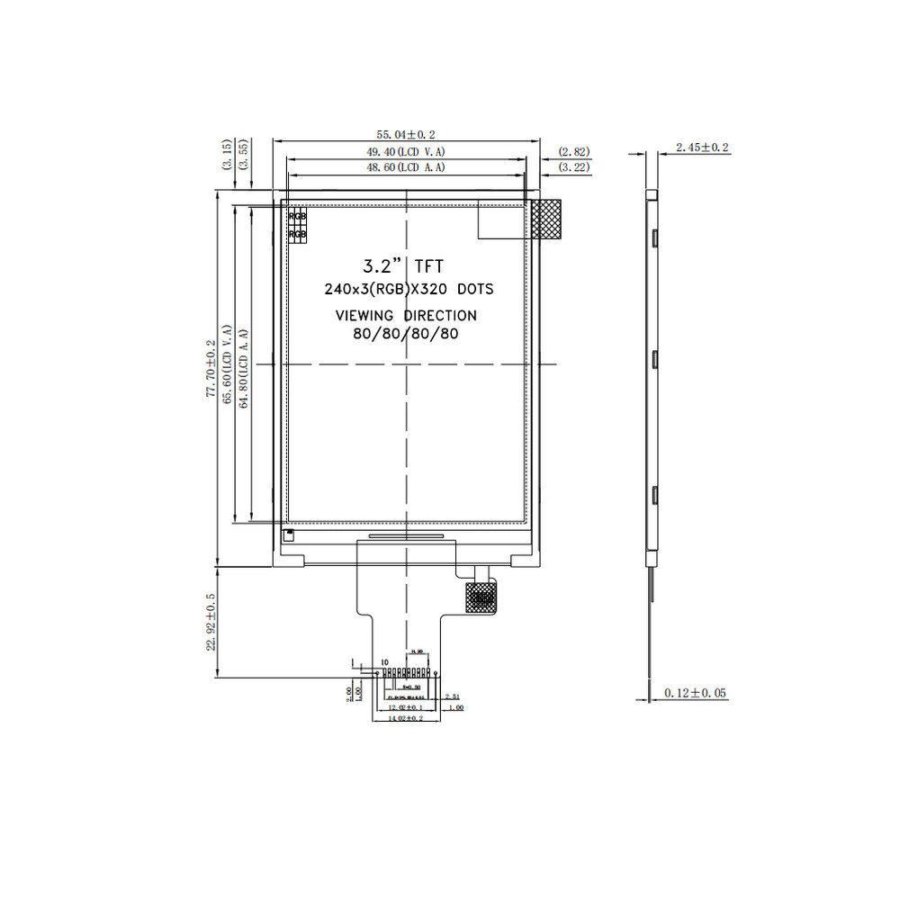 3.2" 240x320 TFT QVGA LCD Display Screen White LED For Medical Equipment