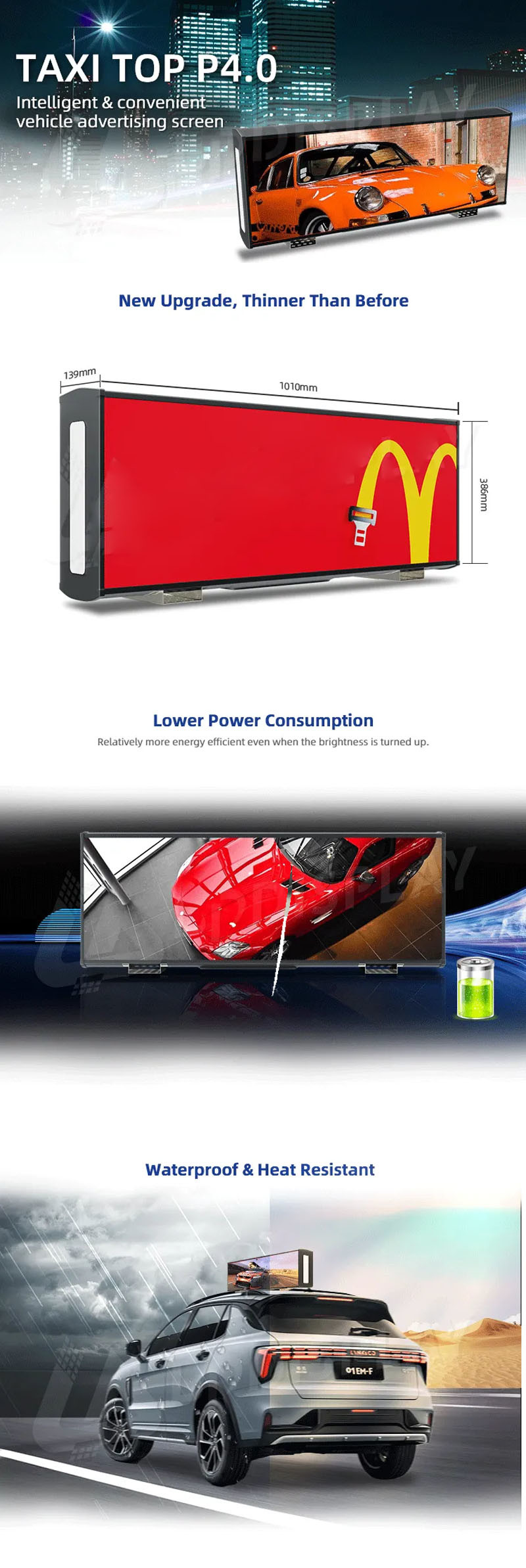 High Brightness 5000cd Taxi Top Led Display Digital Advertising Screen