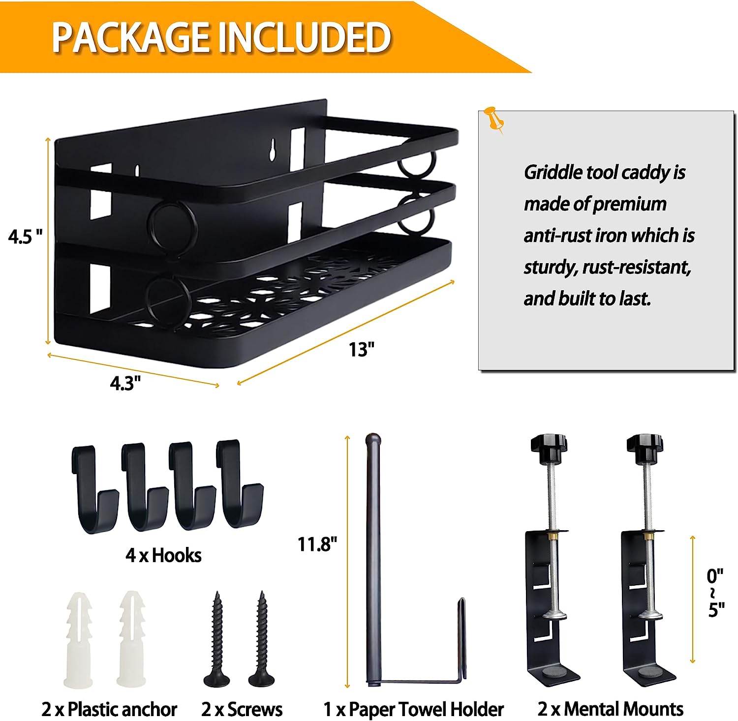 Free Drill BBQ Grill Caddy for 28" 36" Blackstone Griddle Gas Grill Charcoal Grill Clamp Mount Griddle Caddy