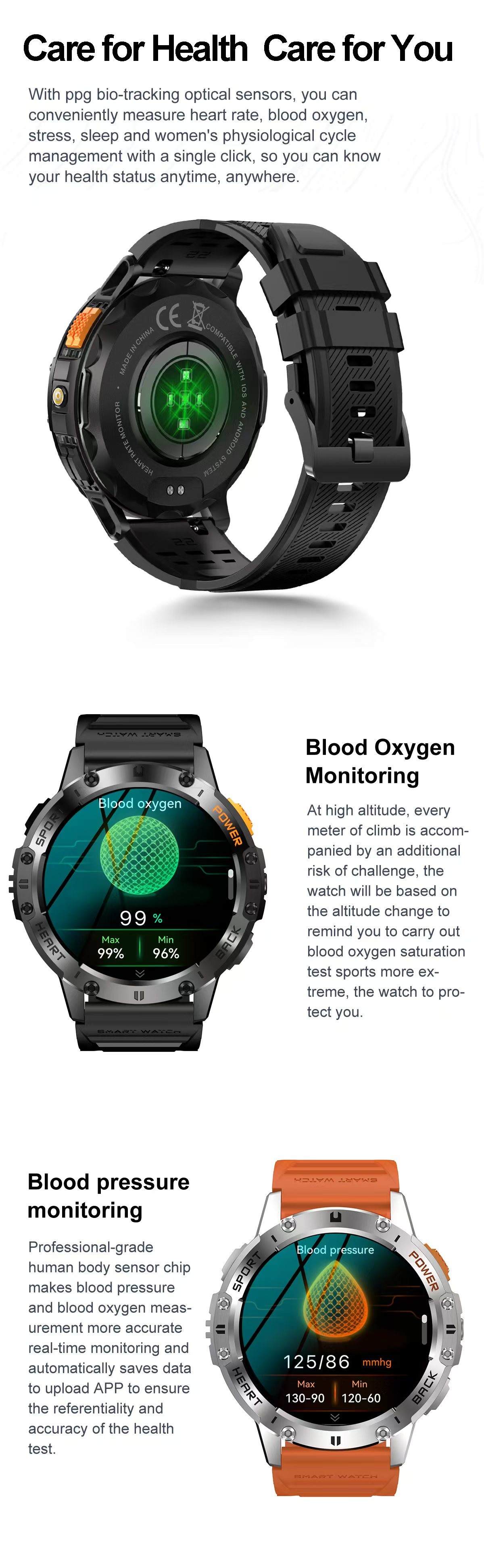 K65 SmartWatch Magnetic charging 1.43 Inch Smart Watch Blood Pressure Oxygen Heart Rate