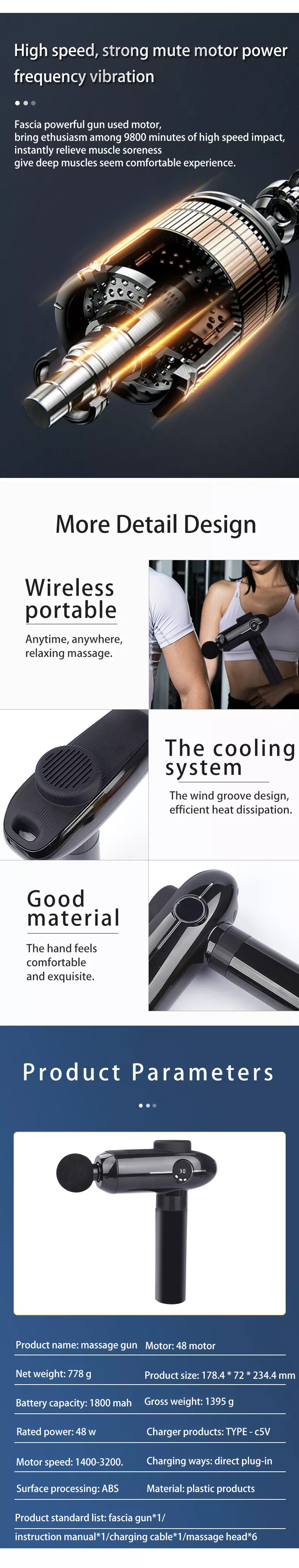 2022 Newest OABES Handheld Portable Lightweight Muscle Fascia Gun Percussion Massager for Chronic Back Pain Relief