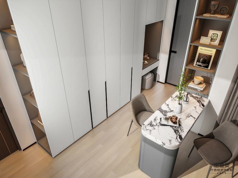 Starry Grey Stainless Steel Wardrobe With Integrated Dressing Table