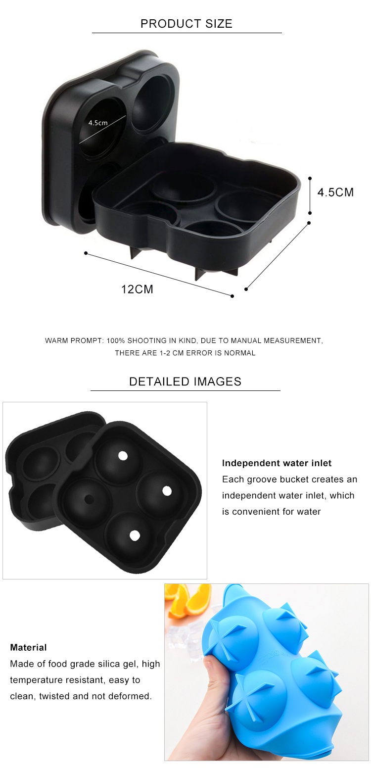 4 Cavity Non Toxic Silicone Spherical Ice Cube Maker