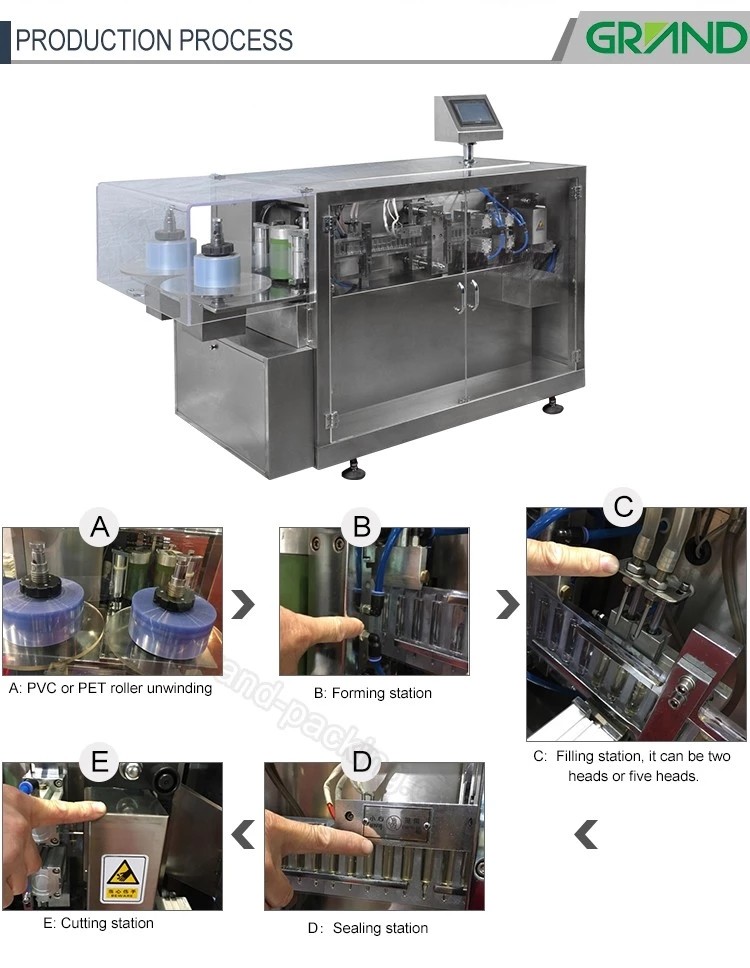 PVC/PE material small dose bottle liquid plastic ampoule filling sealing machine