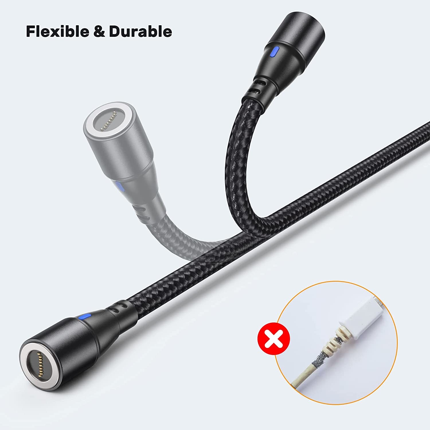 360 Rotating Magnetic Micro USB Cable 6ft For Data Transmission
