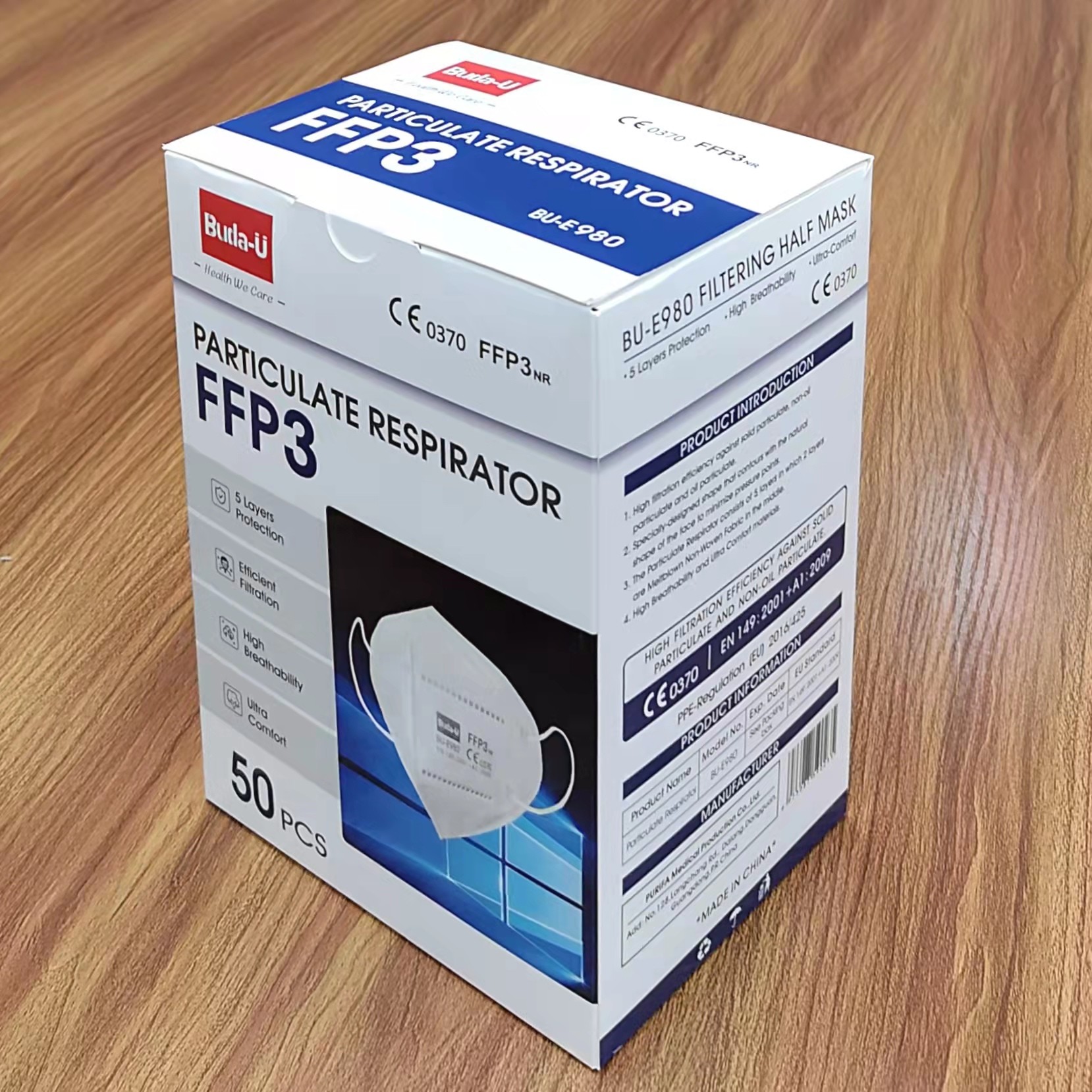 High Class Breathable FFP3 Respirator Mask , FFP3 NR With No Valve , Water Electret Meltblown & Nonwoven Fabric