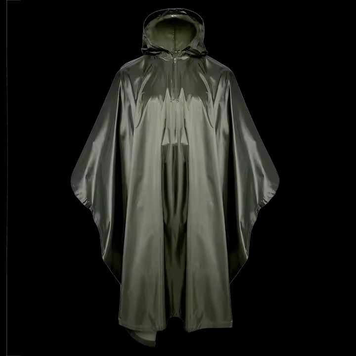 Olive Green Breathable Polyester Poncho Raincoat for Outdoor Activities
