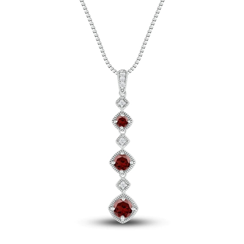Natural Garnet Necklace 1/20 ct tw Diamonds With 925 Sterling Silver