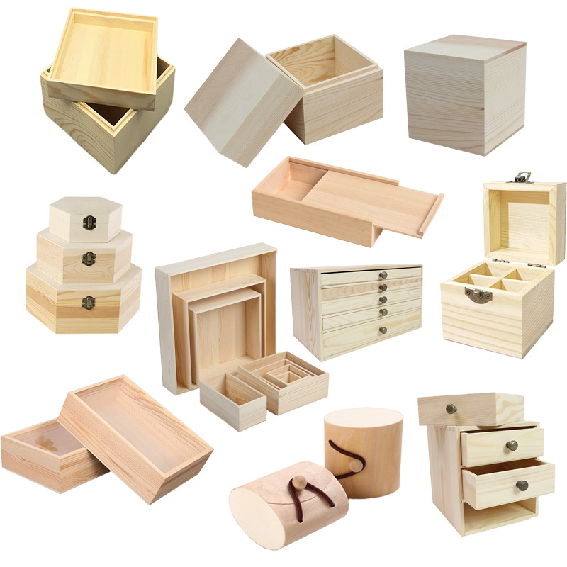 Wooden Storage Chest with Safety Hinge, Custom Assorted Wooden Boxes Wine Box