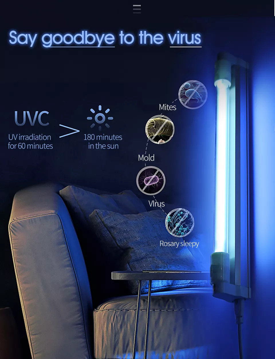 Quartz 10W 212mm Waste Gas UV Light Tubes Kill Mite UVC Disinfection Lamp