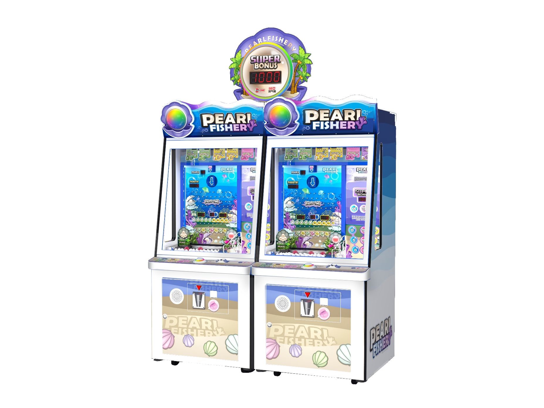2 Player Kids Coin Ticket Pearl Fishery Arcade Machine Push Marbles For Amusement