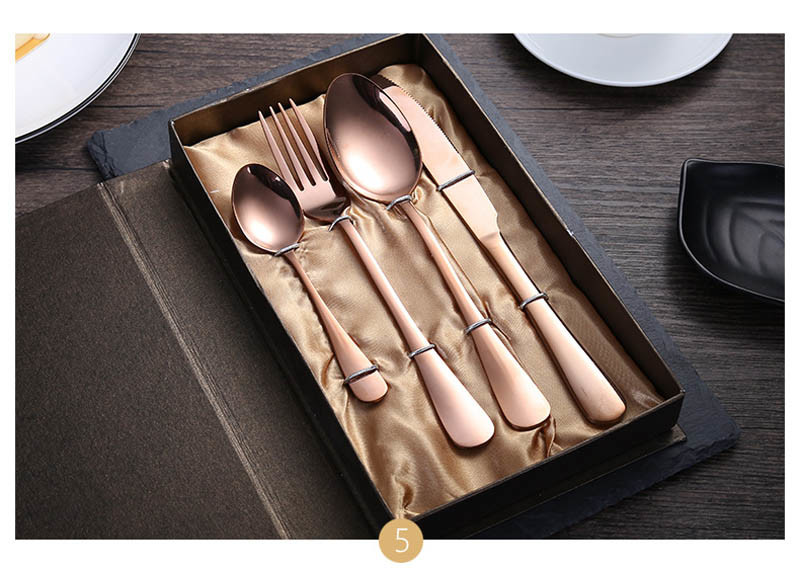 Gold Plated 410 Stainless Steel Tableware Set Steak Knife Fork And Spoon
