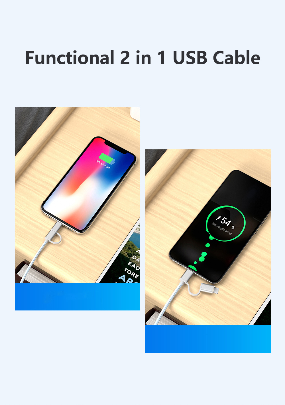 5V 2A 2 In 1 USB Data Transfer Cables