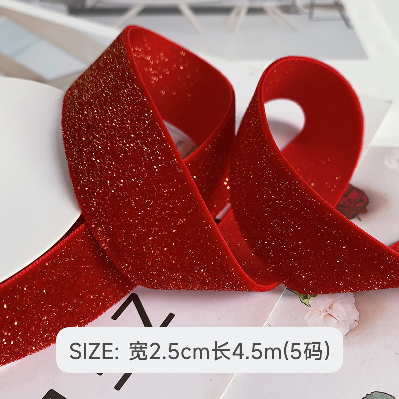 Shinny Glitter Velvet Ribbon 6mm-38mm Deep Red Velvet Ribbon Soft