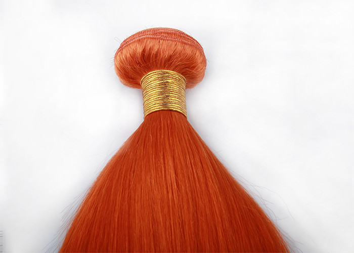 Customized Orange Silk Straight Virgin Human Hair Extensions Double Stitch Weft