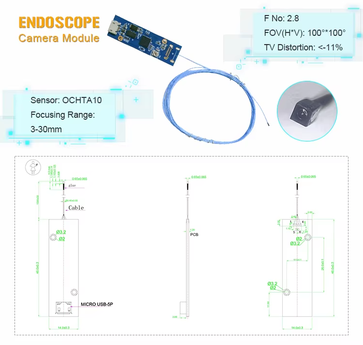 Mini Usb 1mm Industrial Endoscope Camera Module